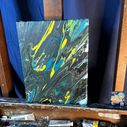 Kickass - Dynamic 11x14 Acrylic Pour with Vibrant Greens