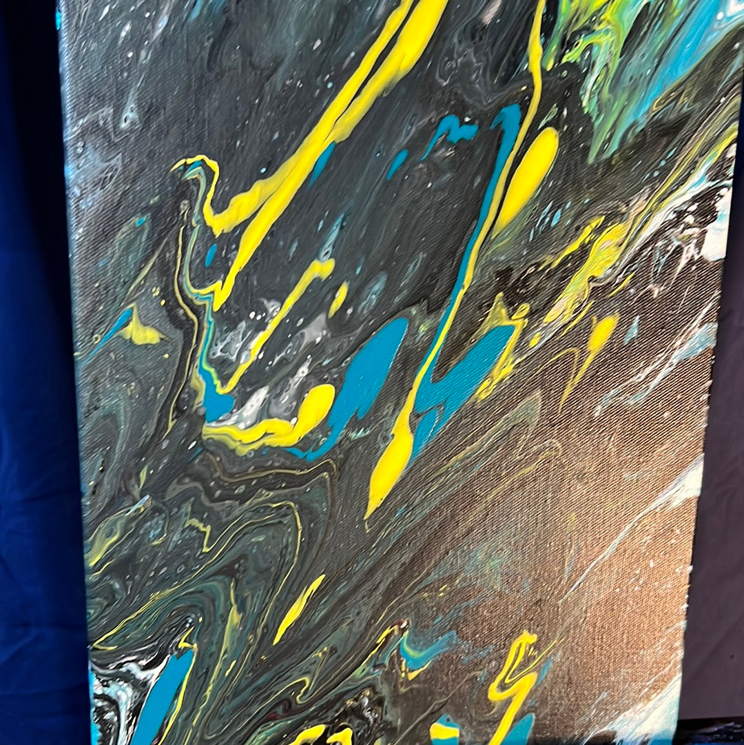 Kickass - Dynamic 11x14 Acrylic Pour with Vibrant Greens