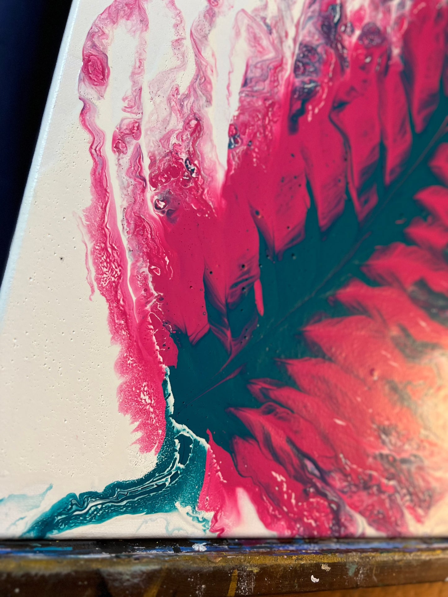 16x20 Magenteal Floweather Teal Feather Art Piece