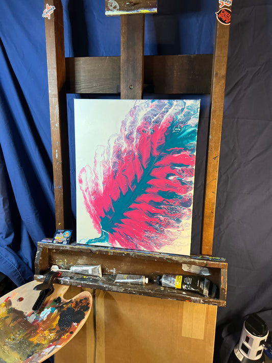 16x20 Magenteal Floweather Teal Feather Art Piece