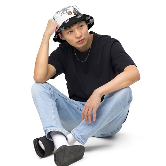 Reversible bucket hat with moisture-wicking fabric, featuring a versatile style for streetwear.