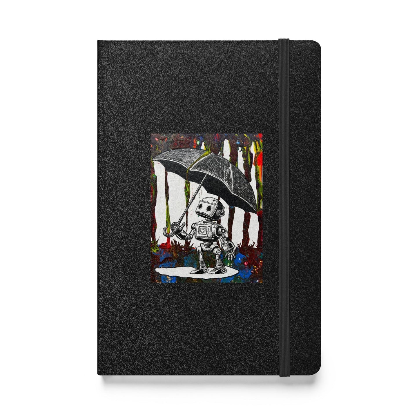 Bolt Umbrella Hardcover bound notebook with elastic closure, matching ribbon page marker, and expandable inner pocket.