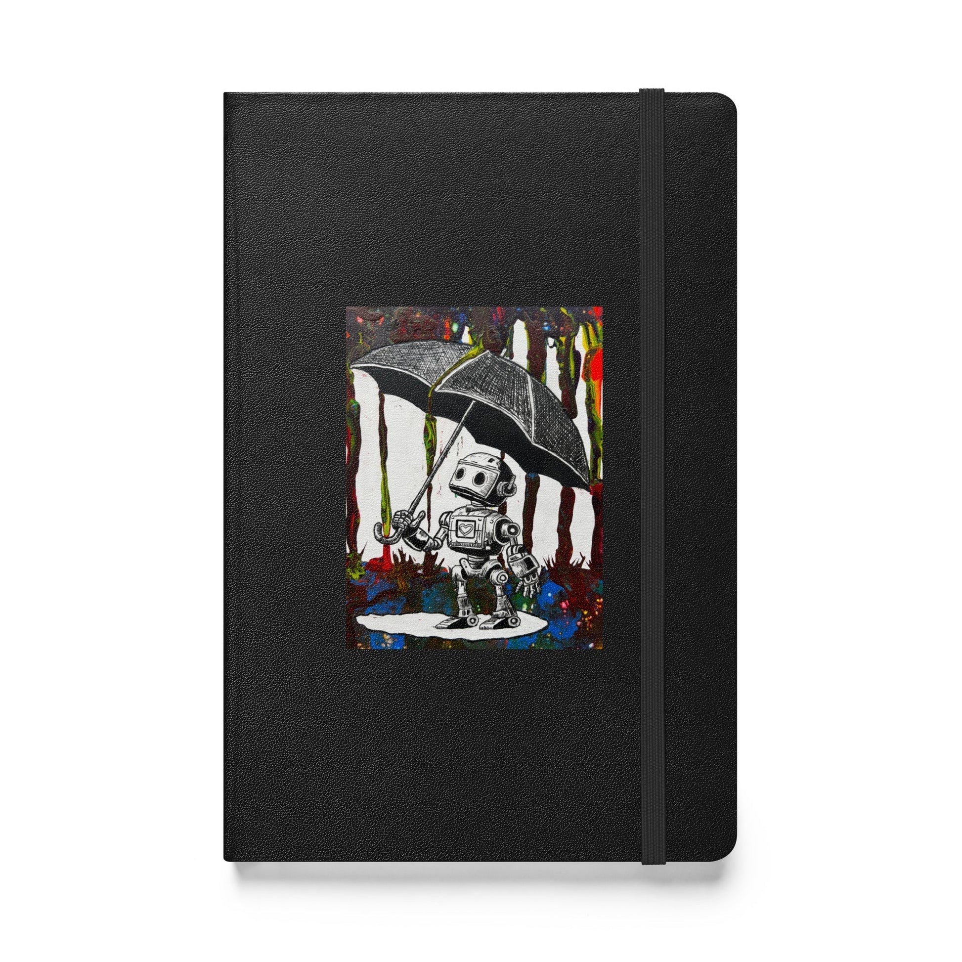 Bolt Umbrella Hardcover bound notebook with elastic closure, matching ribbon page marker, and expandable inner pocket.