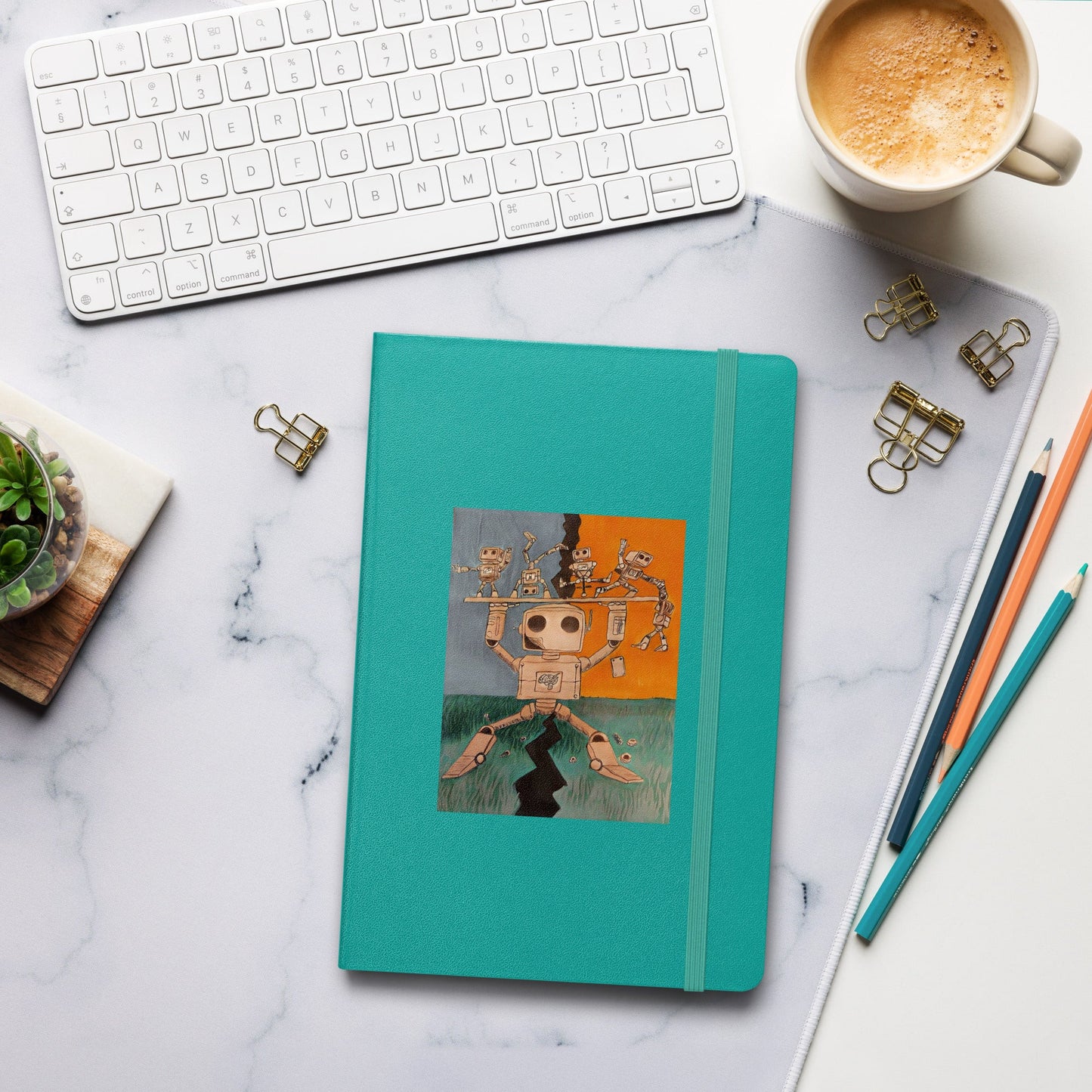 Hardcover bound journal with elastic closure and ribbon marker, perfect for keeping it all together.