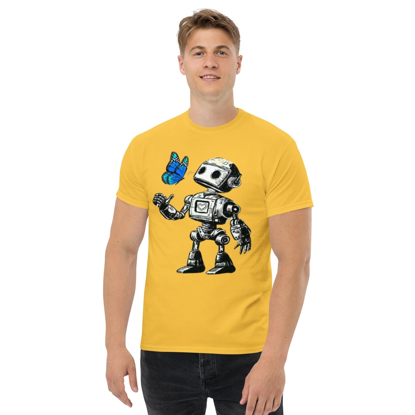 Futuristic Bolt and The Butterfly Blue T-shirt in premium cotton featuring unisex fit and sci-fi design.