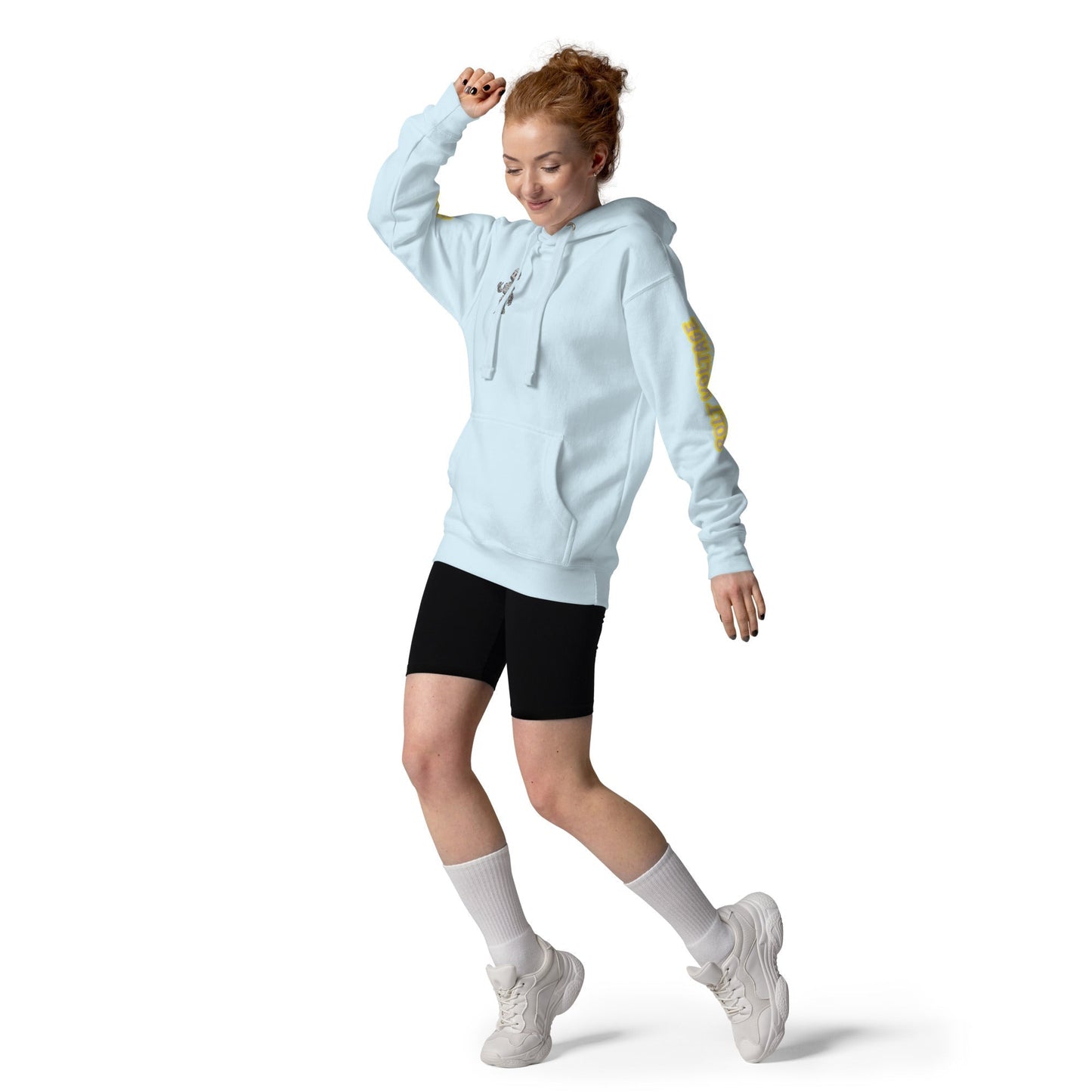 Elfin Bolt Premium Hoodie showcasing sleek design with front pouch pocket and 3-panel hood, modeled for everyday style.